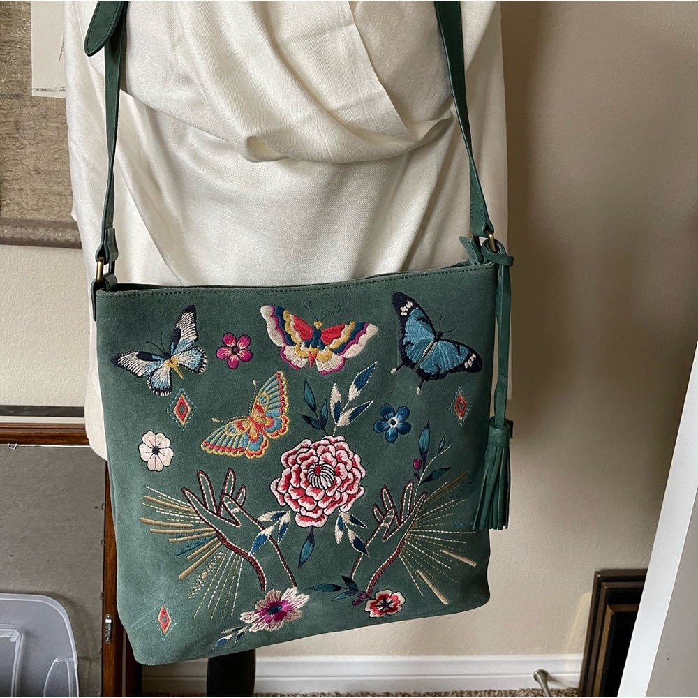 Johnny Was Suede leather embroidered bag